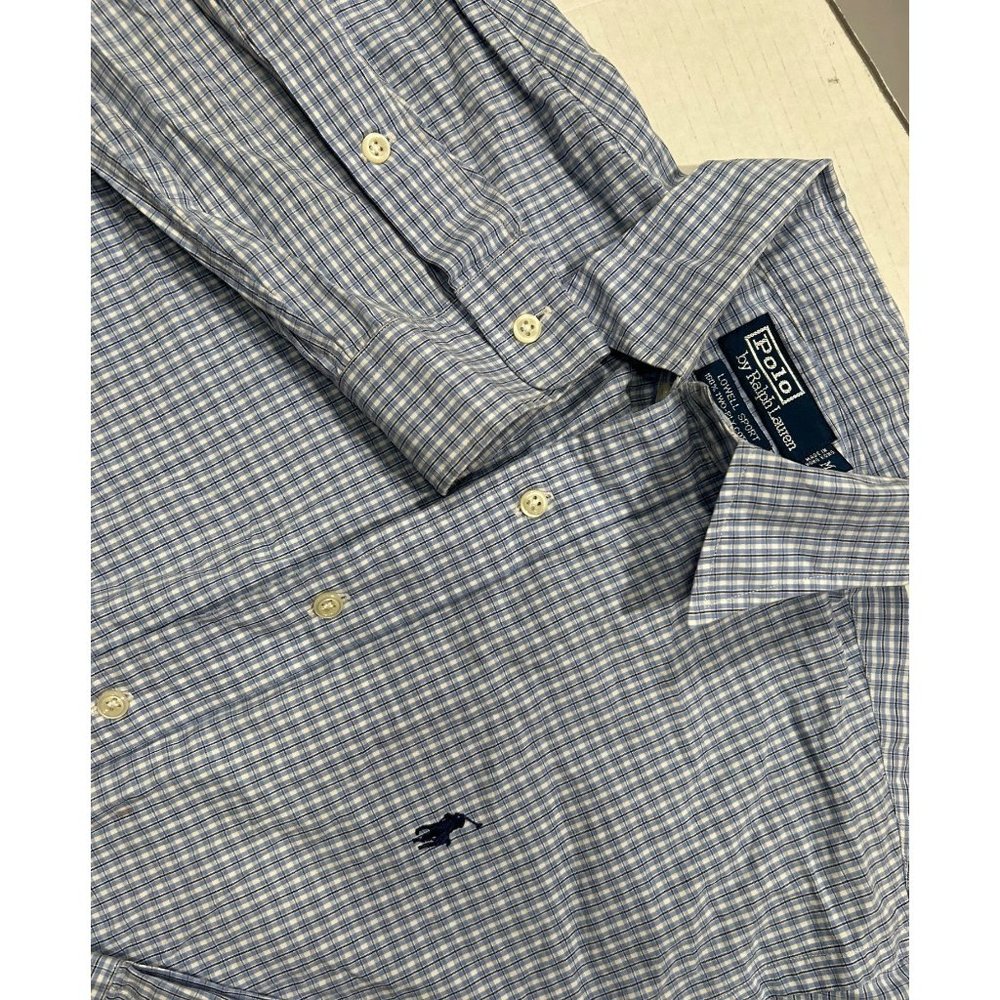 Polo Ralph Lauren Lowell Sport Mens Long Sleeve Button Down Blue Check Medium‎ - Picture 1 of 7
